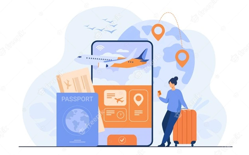 Como emitir Certificado Digital de Vacinação de Covid-19 4 Figura com mulher vendo app de viagem.